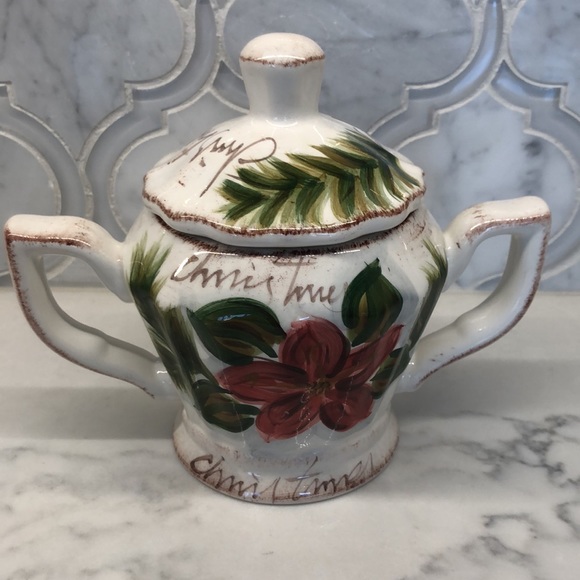 NWT Botanical Christmas Sugar & Creamer Set with Tray - Picture 9 of 14